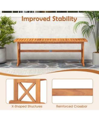 51 in Acacia Wood Outdoor Bench with Slatted Seat