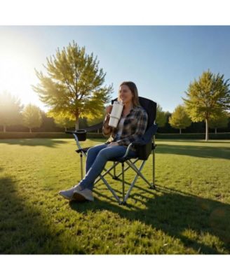 Heavy-Duty Folding Camping Chair With Padded Armrests Cooler Bag and 450 Lbs Capacity
