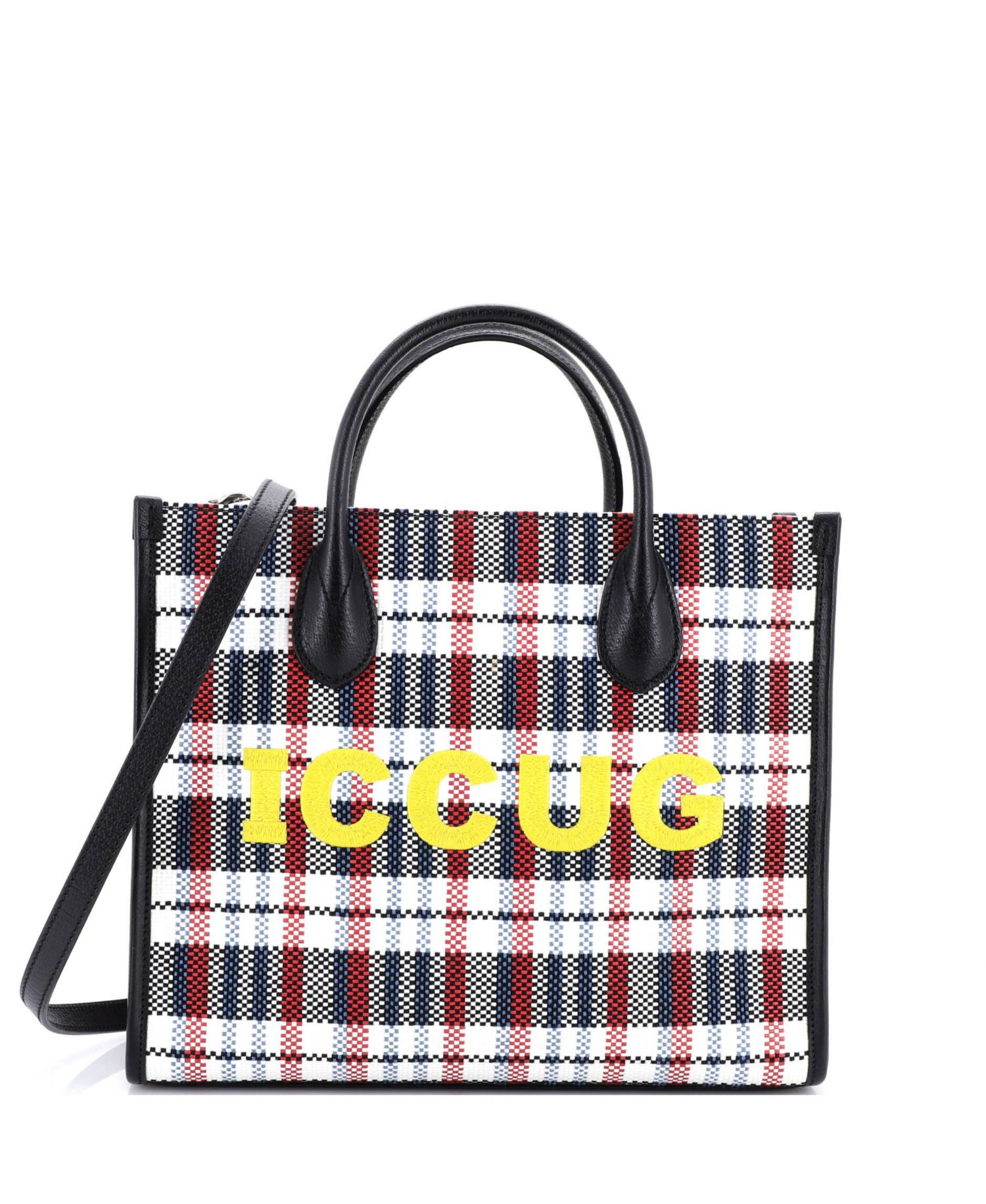 Small ICCUG Tote Embroidered Faux Raffia