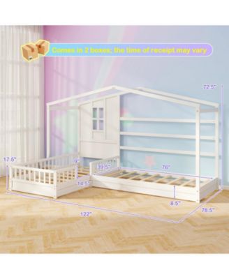 Twin Kids House Bed Frame with Safety Guardrails