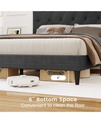Full Linen Upholstered Platform Bed Frame with Tufted Headboard