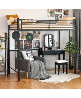 Steel Twin Loft Bed with Dual Ladders and Full-Length Guardrail