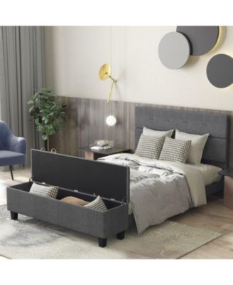 Full Upholstered Platform Bed Frame with Ottoman Storage and Tufted Headboard