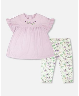 Little Girls Jersey Tunic and Cotton Capri Set Printed Flowers