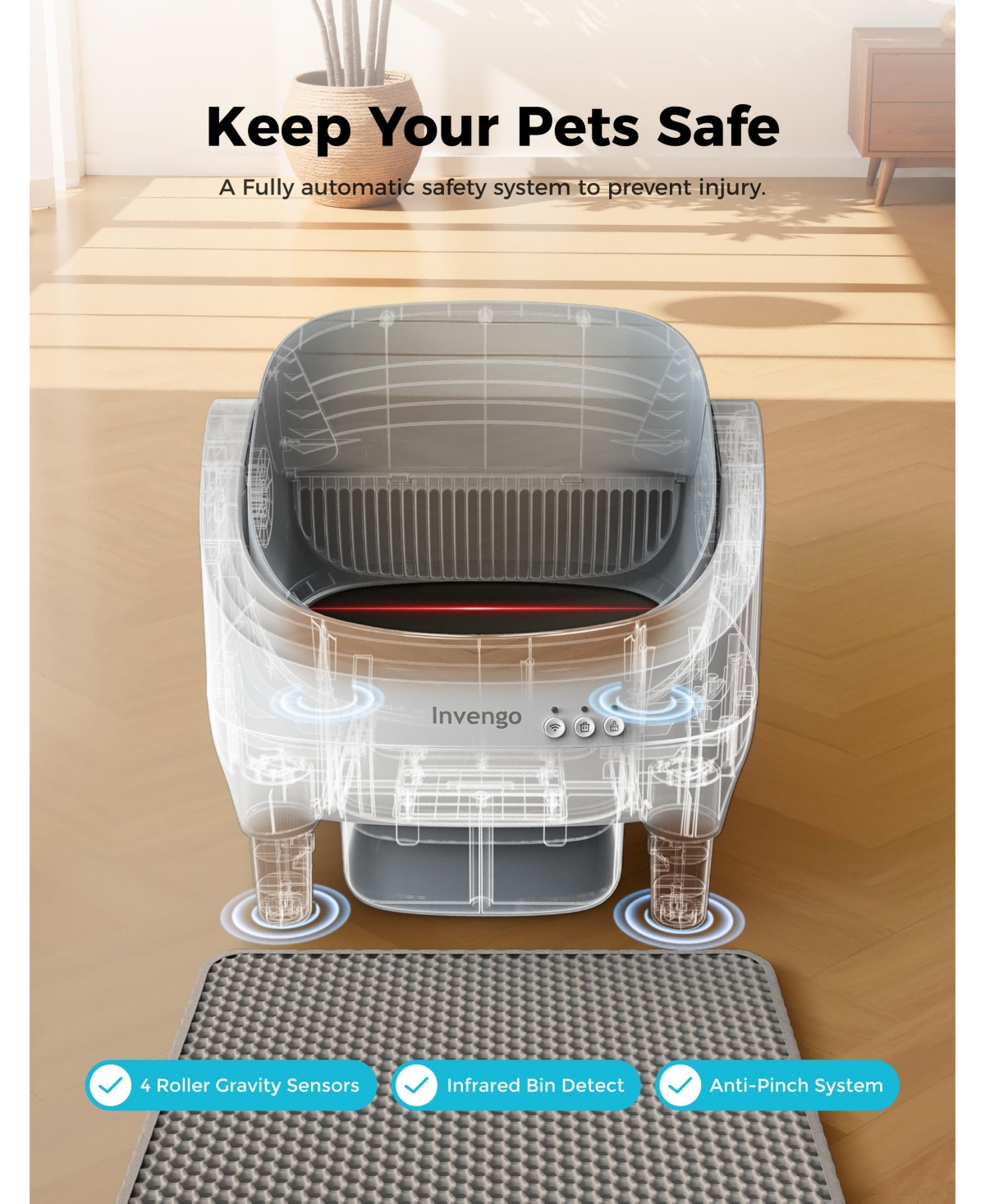 Ltmate Global Inc Automatic Cat Litter Box, App Control, Ultra-Quiet, 2 Rolls of Garbage Bags, Champagne