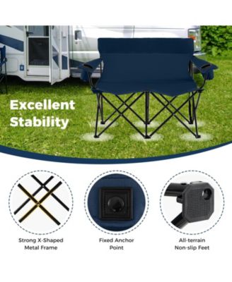 Double Camping Chair Two Person Folding Loveseat with Cup Holders