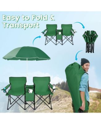 Portable Folding Picnic Double Chair with Removable Umbrella