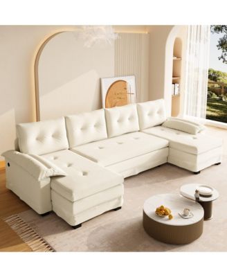 109.5" U-Shaped Sleeper Sofa, Oversized Modular Sectional Couch with Pull Out Bed, Removable Armrests and USB Ports for Living Room