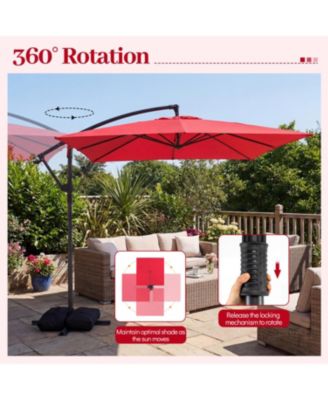 Solar-Powered Offset Hanging Umbrella with 40 LED Lights for Patio