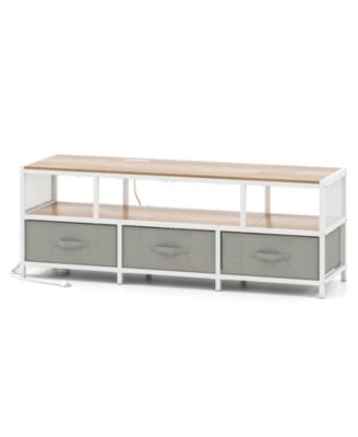 55 in TV Stand with Power Outlets and Fabric Storage Drawers