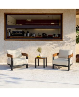 4-Piece Patio Conversation Set with 2 Armchairs, Loveseat & Coffee Table, Outdoor Accent Chairs with Removable Cushion, Sturdy Metal Frame