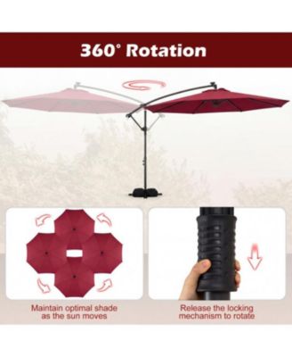 Outdoor Cantilever Patio Umbrella with Solar LED Lights, Hanging Design