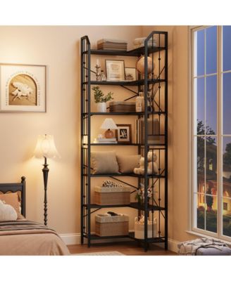 l-Shaped Corner Bookshelf, 5/7-Tier Tall Bookcase, Industrial Storage Display Shelves for Living Room, Home Office