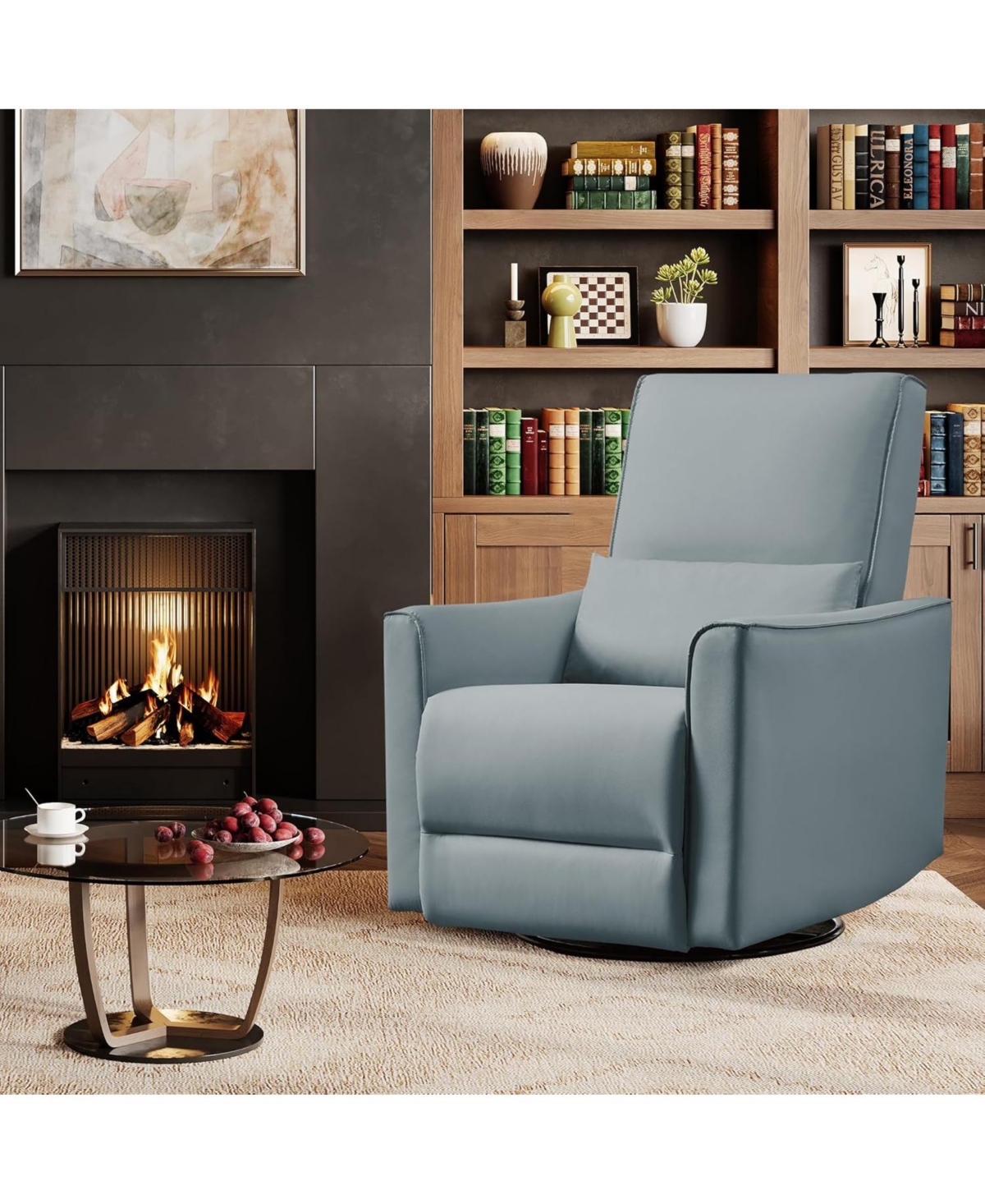 gaomon 360degree(s) Swivel Rocking Recliner Chair, Manual Fabric Glider with Lumbar Support, Padded Armrests, Footrest, Living Room