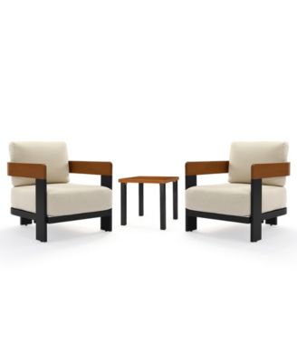 3-Piece Patio Conversation Set with 2 Armchairs & Coffee Table, Modern Garden Furniture