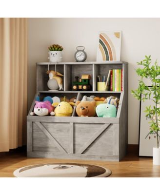 Kids Bookshelf and Toy Storage Organizer, Toddler Toy Storage Cabinet