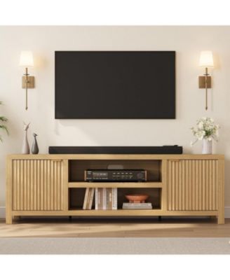 Fluted TV Stand for 75plus  Inch, Modern Entertainment Center with 2-Tier Storage & Adjustable Shelves, Media Console Cabinet