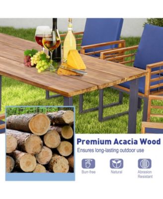 Set of 6 Acacia Wood Patio Dining Chairs with Seat and Back Cushions