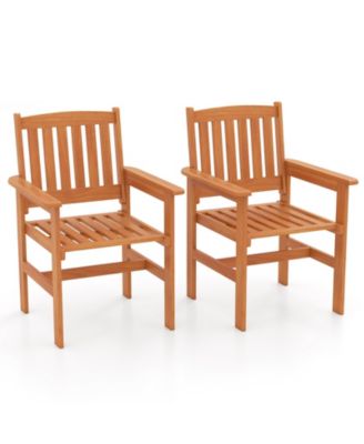 Set of 2 Solid Wood Patio Chairs with Inclined Backrests and Armrests