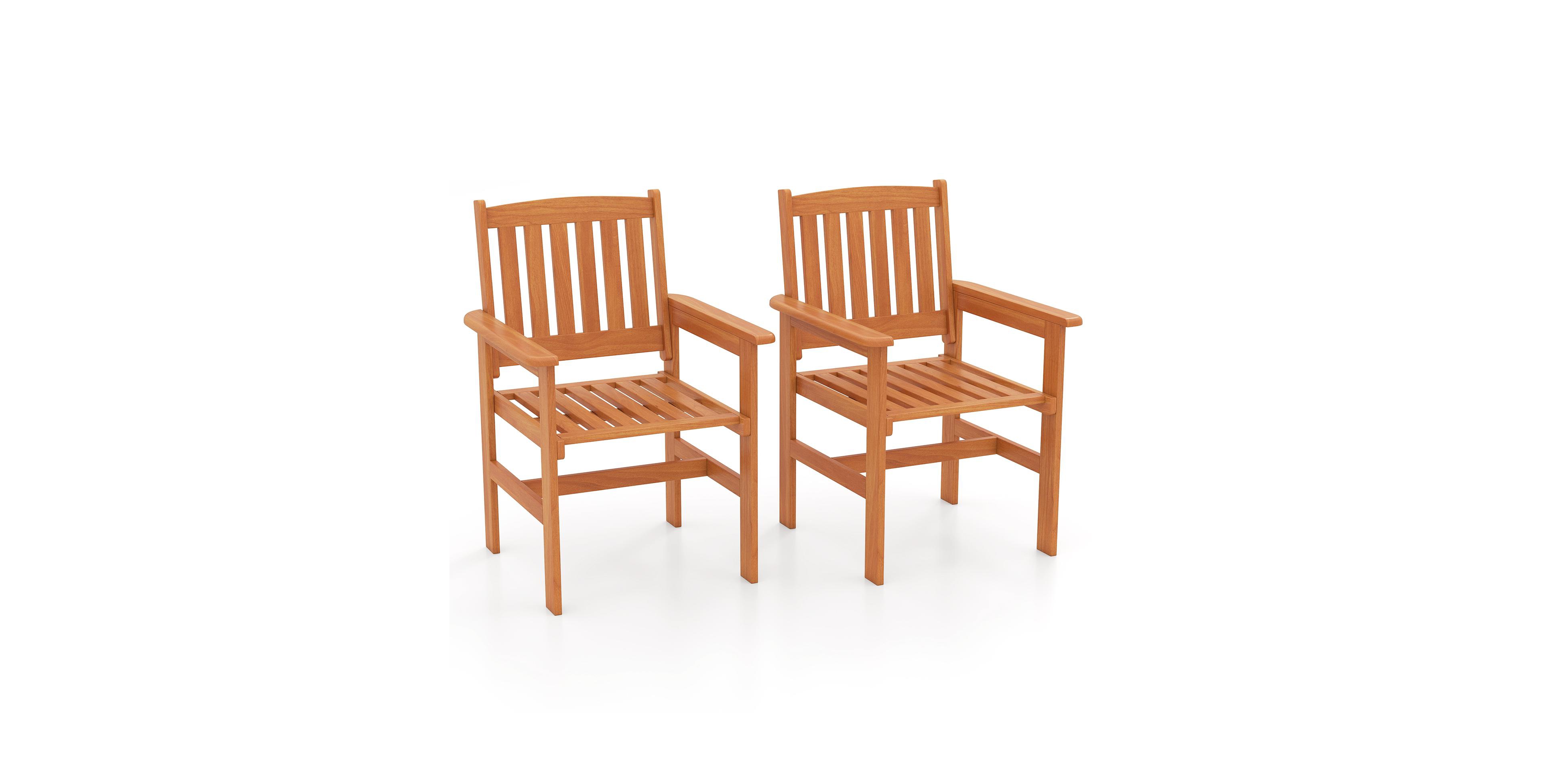 Gouun Set of 2 Solid Wood Patio Chairs with Inclined Backrests and Armrests