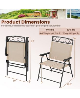 Set of 4 Folding Patio Dining Chairs with Armrests and Inclined Backrest