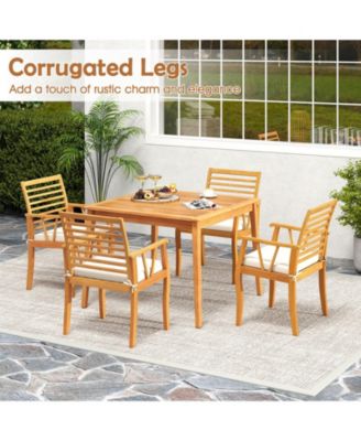Set of 2 Acacia Wood Outdoor Dining Armchairs with Removable Cushions