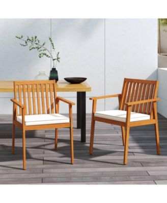 Set of 2 Acacia Wood Patio Dining Chairs with Removable Padded Cushions