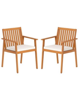 Set of 2 Acacia Wood Patio Dining Chairs with Removable Padded Cushions