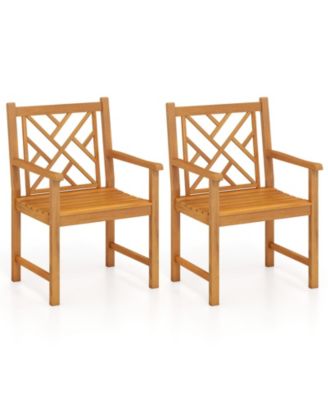 Set of 2 Acacia Wood Outdoor Dining Chairs with Cross-Pattern Backrest