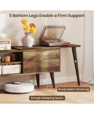 75 in Mid-Century TV Stand with Floating Shelves and Flip Cabinets