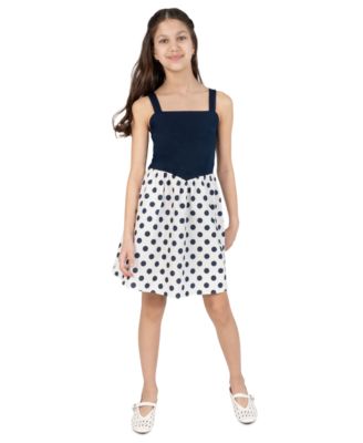 Girls' 7-16 Knit Ponte To Polka Dot Dropwaist Short Dress
