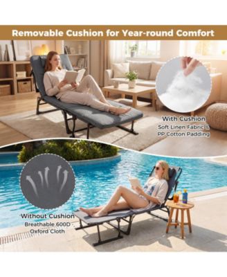 Folding Camping Cot with Mattress 3 in 1 Convertible Single Sofa Chaise Lounge Chair Sleeper