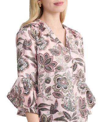 Women's Kelly Printed Flutter-Sleeve V-Neck Polyester Blouse