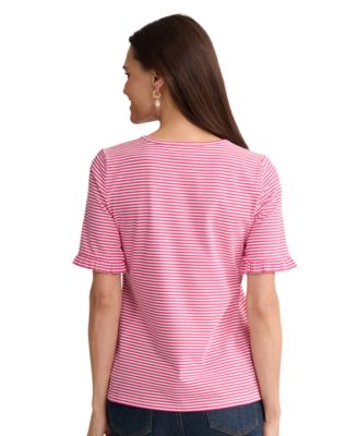 Women's Ruffle Elbow-Sleeve Crewneck Top