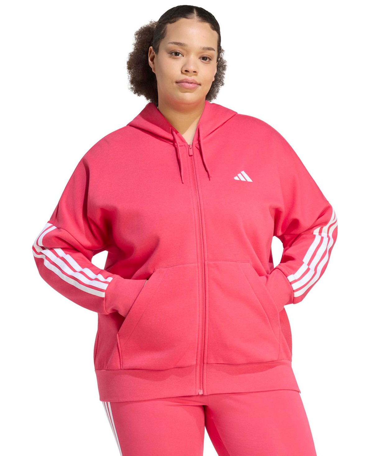 Женские adidas Plus Size Essentials 3-Stripes Full-Zip Fleece Hoodie — фото 1