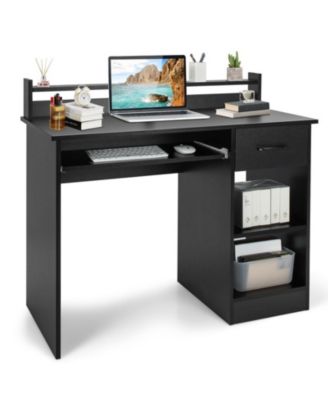 Laptop Table with Pull-Out Keyboard Tray, 5-Position Adjustable Shelf and Deep Drawer
