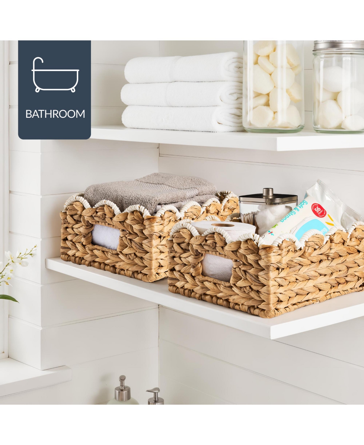 Best Choice Products Scalloped Shelf Baskets, Woven Storage Bins, 4 Pack