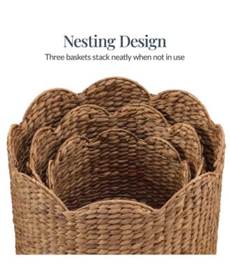 Scalloped 3PC Water Hyacinth Nesting Baskets