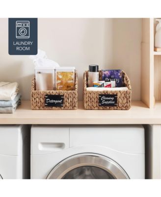 Hyacinth Angled Pantry Storage Baskets Handles, Chalkboard and Marker (Pack of 2)
