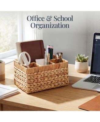 Utensil Caddy Handle - 4 Compartments, Woven Wicker Utensil Silverware Flatware Organizer