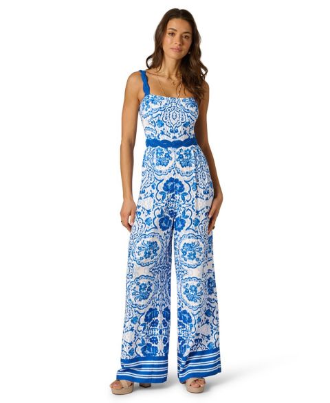 Женский комбинезон Adrianna Printed Square Neck Jumpsuit, цвет: Синий / Белый