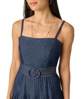 white christmas dresses Camellia Denim Midi Dress with Square Neckline (Small)