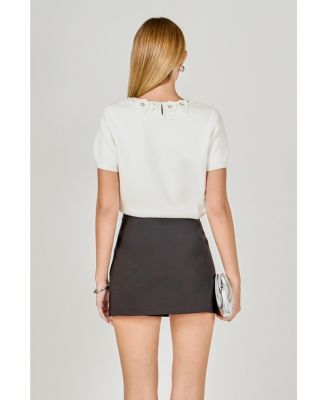 Women's Floral Detail Short Sleeve Sweater