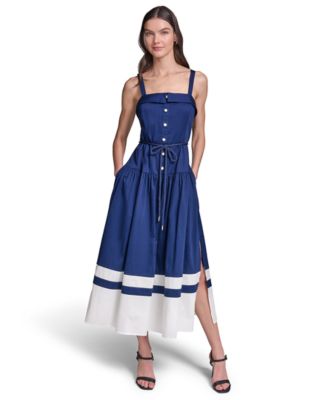 Women's Cotton Midi with Contrast Border & Rope Tie Belt Dress