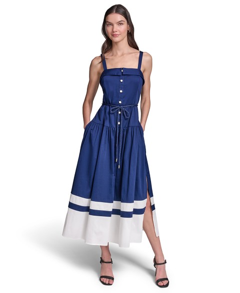 Женские платья KARL LAGERFELD PARIS Women's Cotton Midi with Contrast Border & Rope Tie Belt Dress