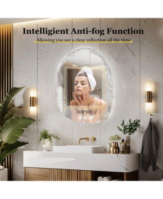 28"x20" Irregular Stone Pattern Frosted LED Bathroom Vanity Mirror for Wall with Backlit Anti Fog, 3 Colors and Dimmable Light
