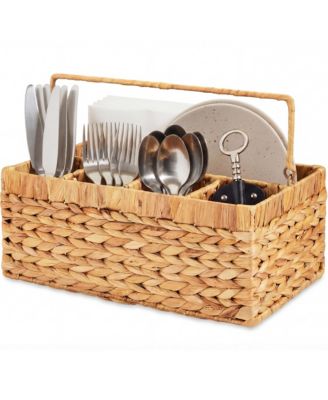 Utensil Caddy Handle - 5 Compartments, Woven Wicker Utensil Silverware Flatware Organizer