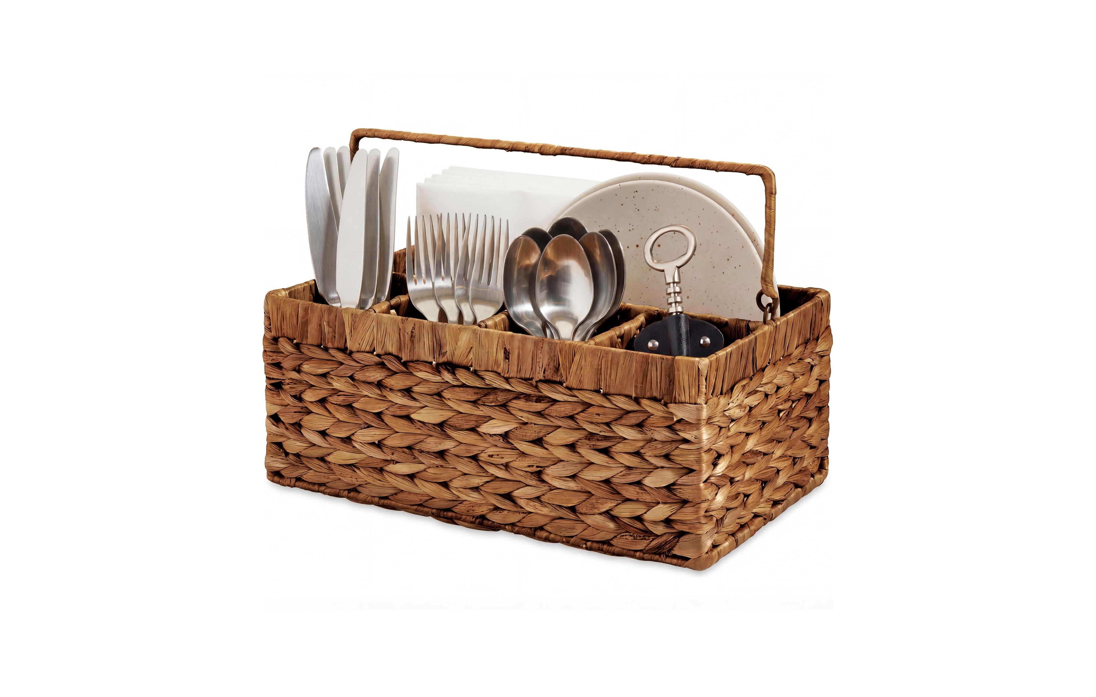 Best Choice Products Utensil Caddy Handle - 5 Compartments, Woven Wicker Silverware Flatware Organizer