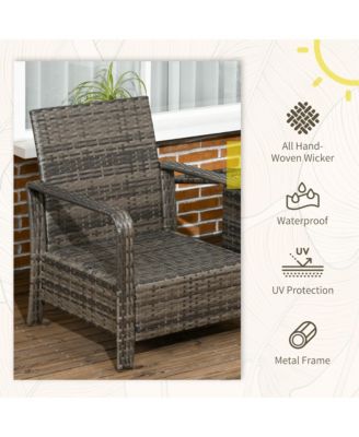 3 Piece Patio Furniture, PE Wicker Storage Table and Chairs,