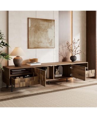 Mid-Century Modern TV Stand for TVs, Media Console Table with 2 Drawers, 4 Storage Compartments for Living Room